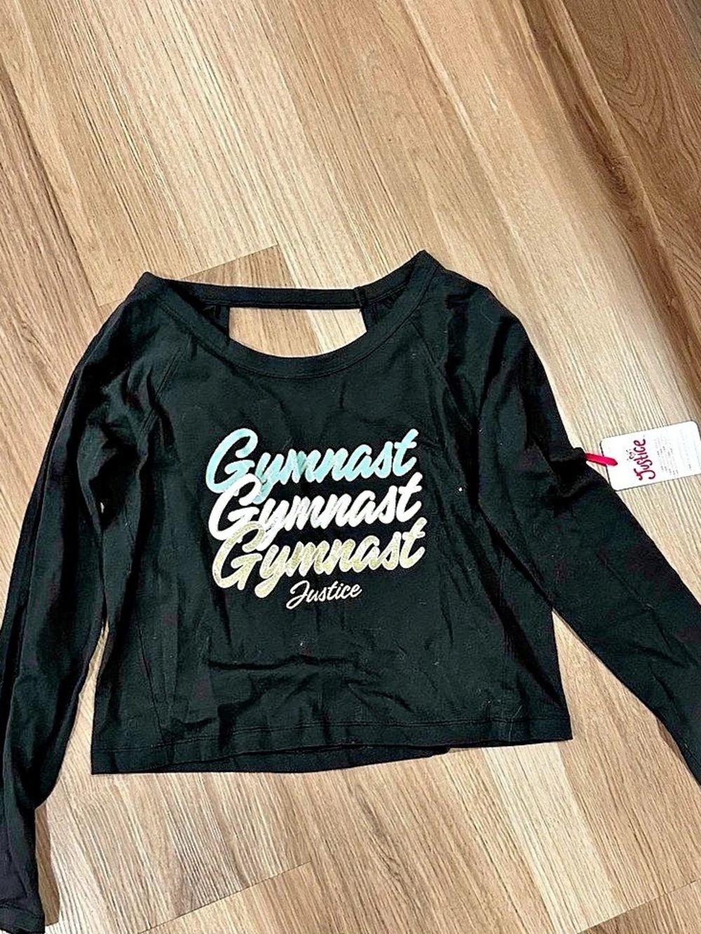 Justice Gymnast Graphic Long Sleeve Shirt Girls 12/14 Black